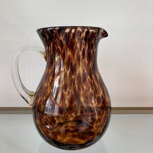 NEW Hand Blown Tortoise Shell Glass Pitcher 9.5in Chic Barware
